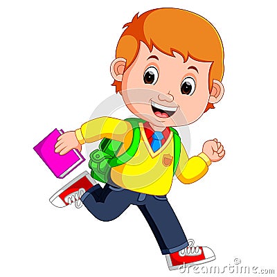 Cute boy go to school cartoon Vector Illustration