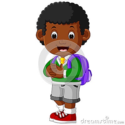 Cute boy go to school cartoon Vector Illustration