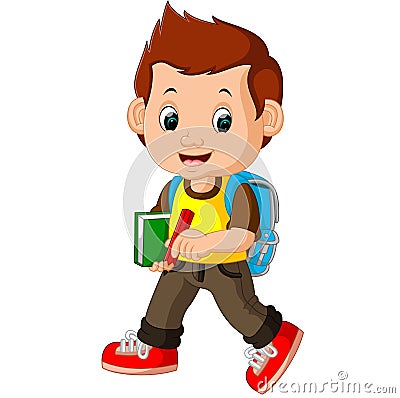 Cute boy go to school Vector Illustration