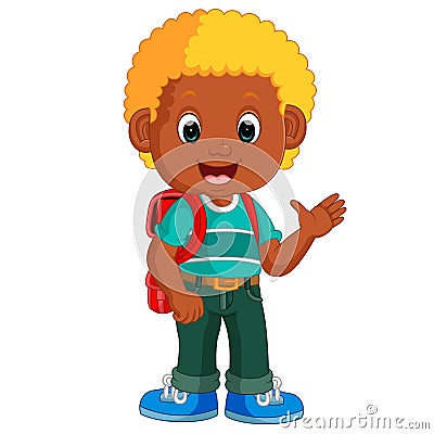 Cute boy go to school Vector Illustration