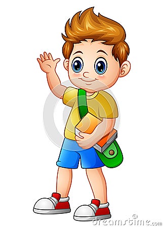 Cute boy go to school Vector Illustration