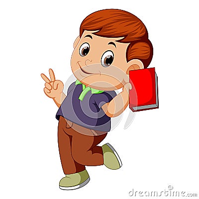 Cute boy holding a book Vector Illustration