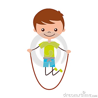 Cute boy jumping rope character icon Vector Illustration