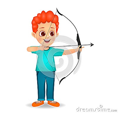 Cute boy kid playing archery Vector Illustration