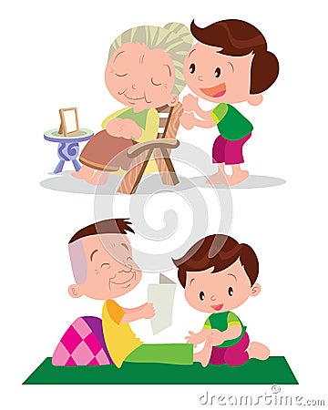 Cute boy massage Vector Illustration