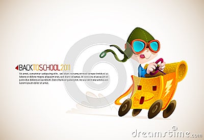 Cute Boy Racing his School Backpack Vector Illustration