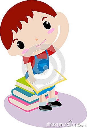 Cute boy reading book Vector Illustration