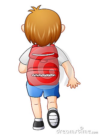 Cute boy in a school uniform go to school Vector Illustration