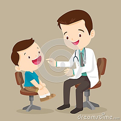 Cute boy see Doctor Vector Illustration