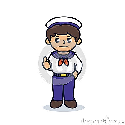 Cute boy with ship sailor costume mascot design Cartoon Illustration