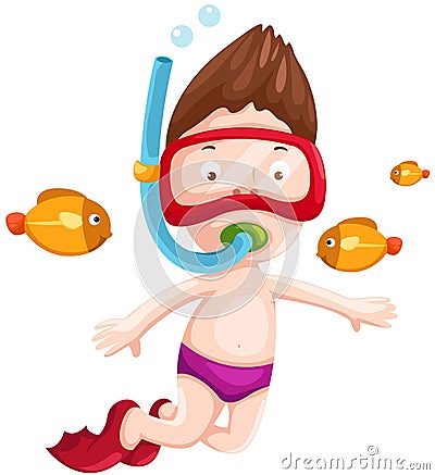 Cute boy snorkeling Vector Illustration