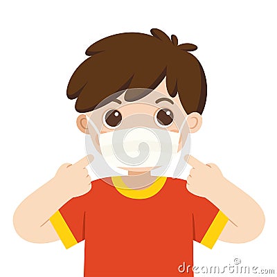 A cute boy wear medical mask. Virus protection Vector Illustration