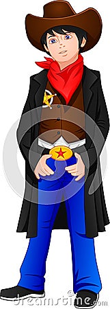 Cute boy wearing costume cowboy Vector Illustration