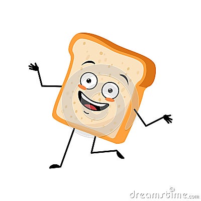 Cute bread character with crazy happy emotion Vector Illustration