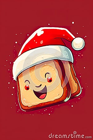 Cute bread with red santa hat Stock Photo