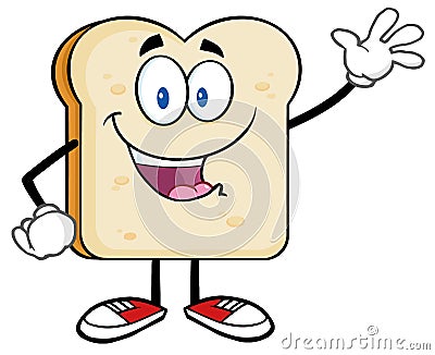 Cute Bread Slice Cartoon Character Waving For Greeting Vector Illustration