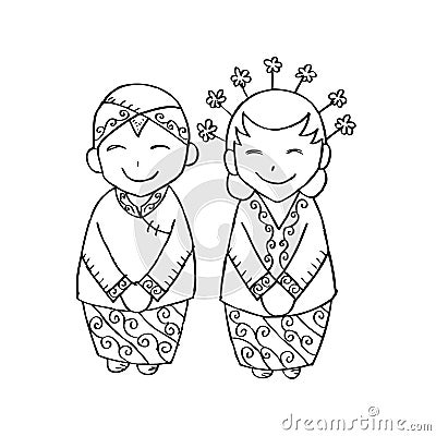 Cute bridal couple java. Vector Illustration