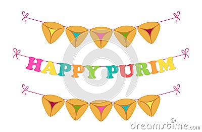 Cute bright and colorful bunting flags for Happy Purim jewish holiday Vector Illustration