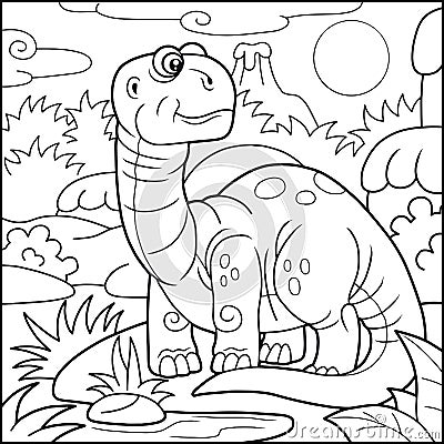 Cute brontosaurus, coloring book Vector Illustration