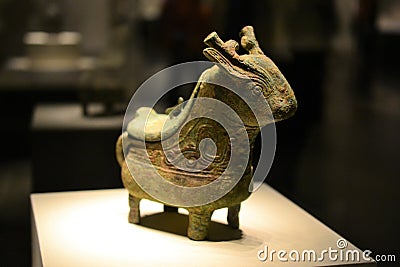 A cute bronze sculpture, crafts, deer or similar creature in Beijing museum CHINA Editorial Stock Photo