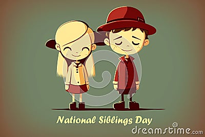 Cute brother and sister hugging each other. A greeting card for National Brothers and Sisters Day. Good relationship between Stock Photo