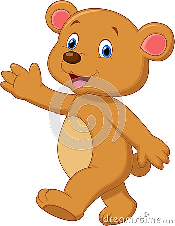 Cute brown bear cartoon waving hand Vector Illustration