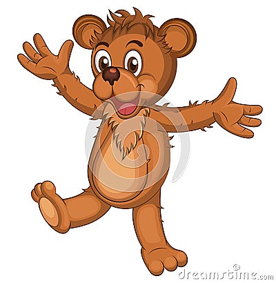 Cute brown cartoon bear. Isolated Laughing bear raising his arms. Vector Vector Illustration