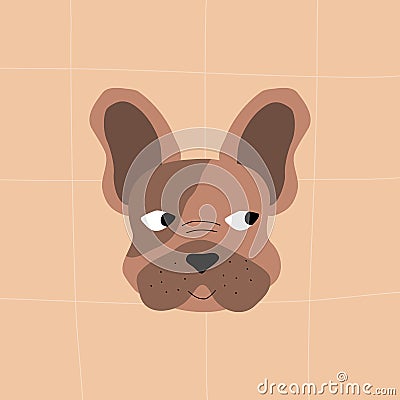 Cute brown french bulldog.Dog head cartoon. Pedigree dogs vector illustration. Vector Illustration