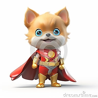 Cute Brown Furry Puppy Superhero Cartoon Costume Cartoon Illustration