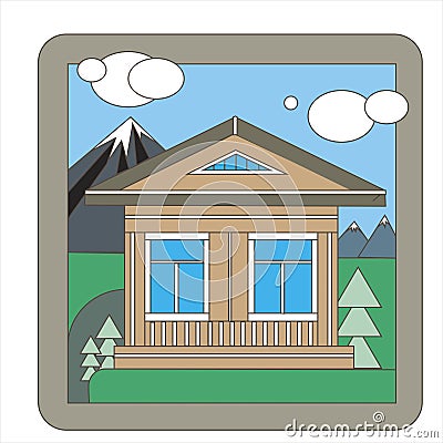 Cute home village in mountain Vector Illustration