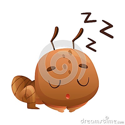 Cute brown little ant sleeping. Funny insect cartoon character vector illustration Vector Illustration