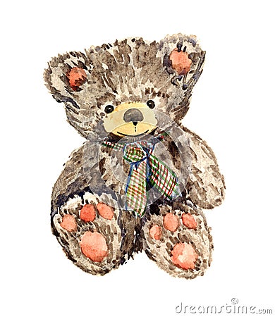 Cute brown plush teddy bear with scarf Cartoon Illustration