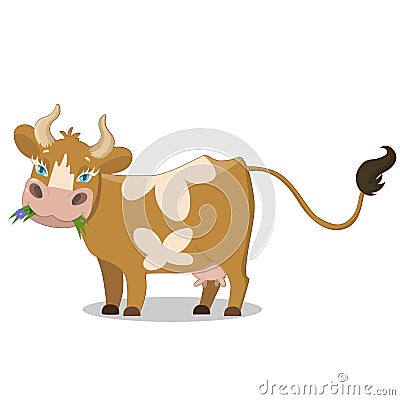 Cute brown spotted cow, funny farm animal cartoon character vector Illustration on a white background Stock Photo