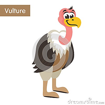 Cute brown vulture with a pink neck. Cartoon Illustration