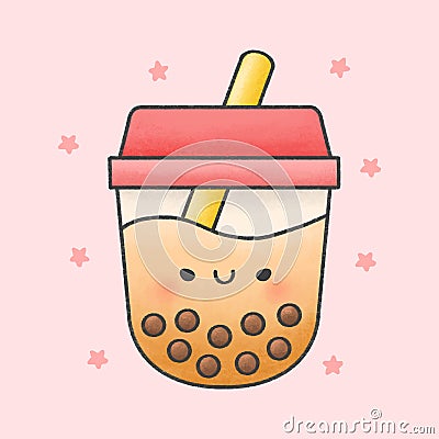 Cute bubble milk tea fresh drink cartoon hand drawn style Stock Photo