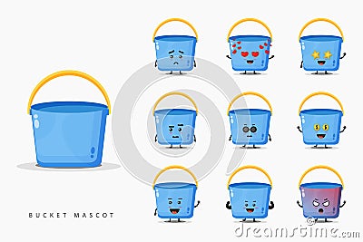 Cute bucket mascot design set Stock Photo