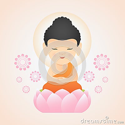 Cute Buddha Sitting On pink Lotus vector design Vector Illustration