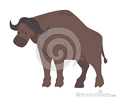 Cute Buffalo African Animal, Wild Herbivore Jungle Animal Cartoon Vector Illustration Vector Illustration