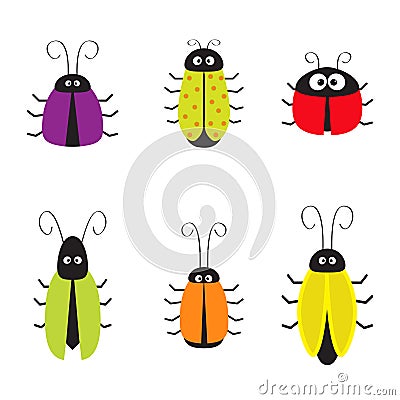 Cute bug cockroach set. Funny cartton character. Baby design. White background. Isolated. Flat design. Vector Illustration