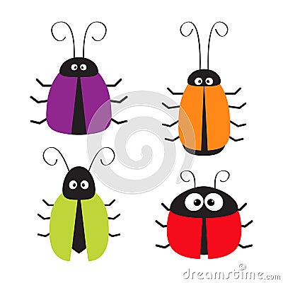 Cute bug set. Funny cartton character. Baby design. White background. Isolated. Flat design. Vector Illustration