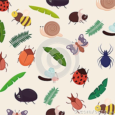 cute bugs pattern Vector Illustration