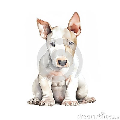 Pawsitively Adorable: A Bull Terrier Puppy in Watercolor with Headband and Glasses AI Generated Stock Photo