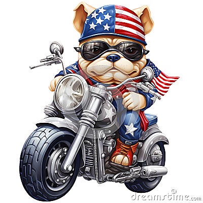 Cute Bulldog American Motorcycle Clipart Illustration AI Generative Stock Photo