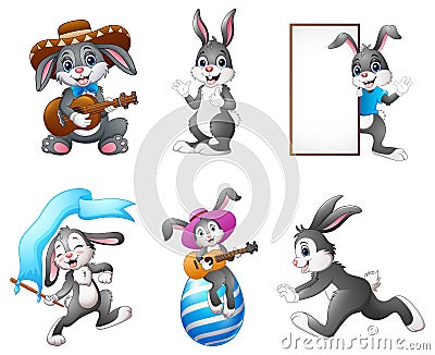 Cute Bunnies cartoon set Vector Illustration