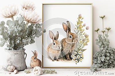 Cute Bunnies Easter, Happy Easter , Spirit of Easter. Stock Photo