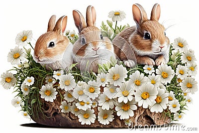 Cute Bunnies Easter, Happy Easter , Spirit of Easter. Fun Celebrate. Stock Photo