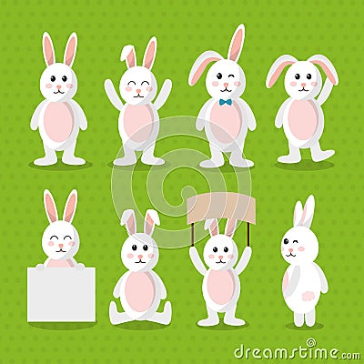 Cute bunny animal furry cartoon pattern Vector Illustration