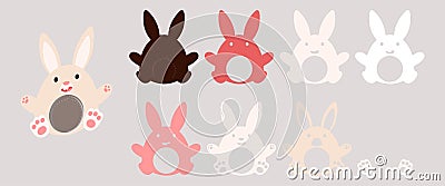 Cute bunny candy holder for kids. Hanger for sweets, candies for birthday, baby shower, Easter, Christmas. Layered paper Vector Illustration