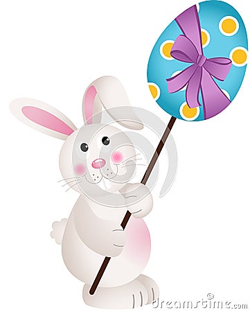 Cute Bunny Carries Easter Egg Vector Illustration