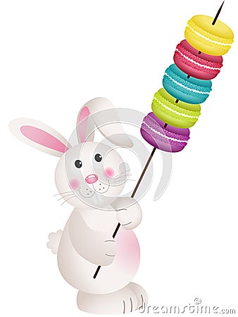 Cute bunny carries macaroons Vector Illustration